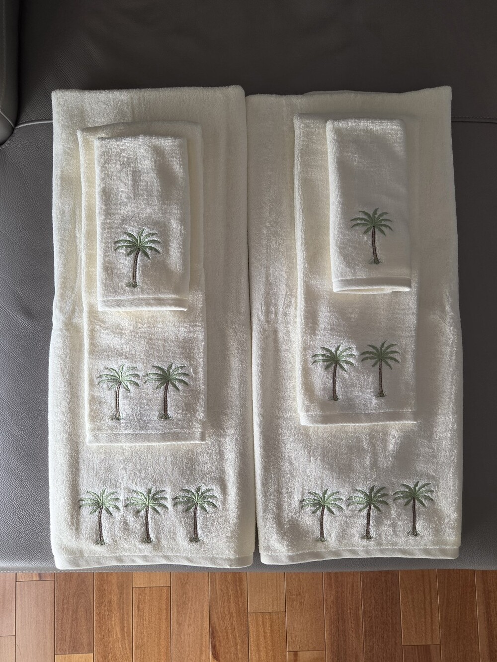 Sage Island Spa Palm Tree Embroidered Cream Towel Set